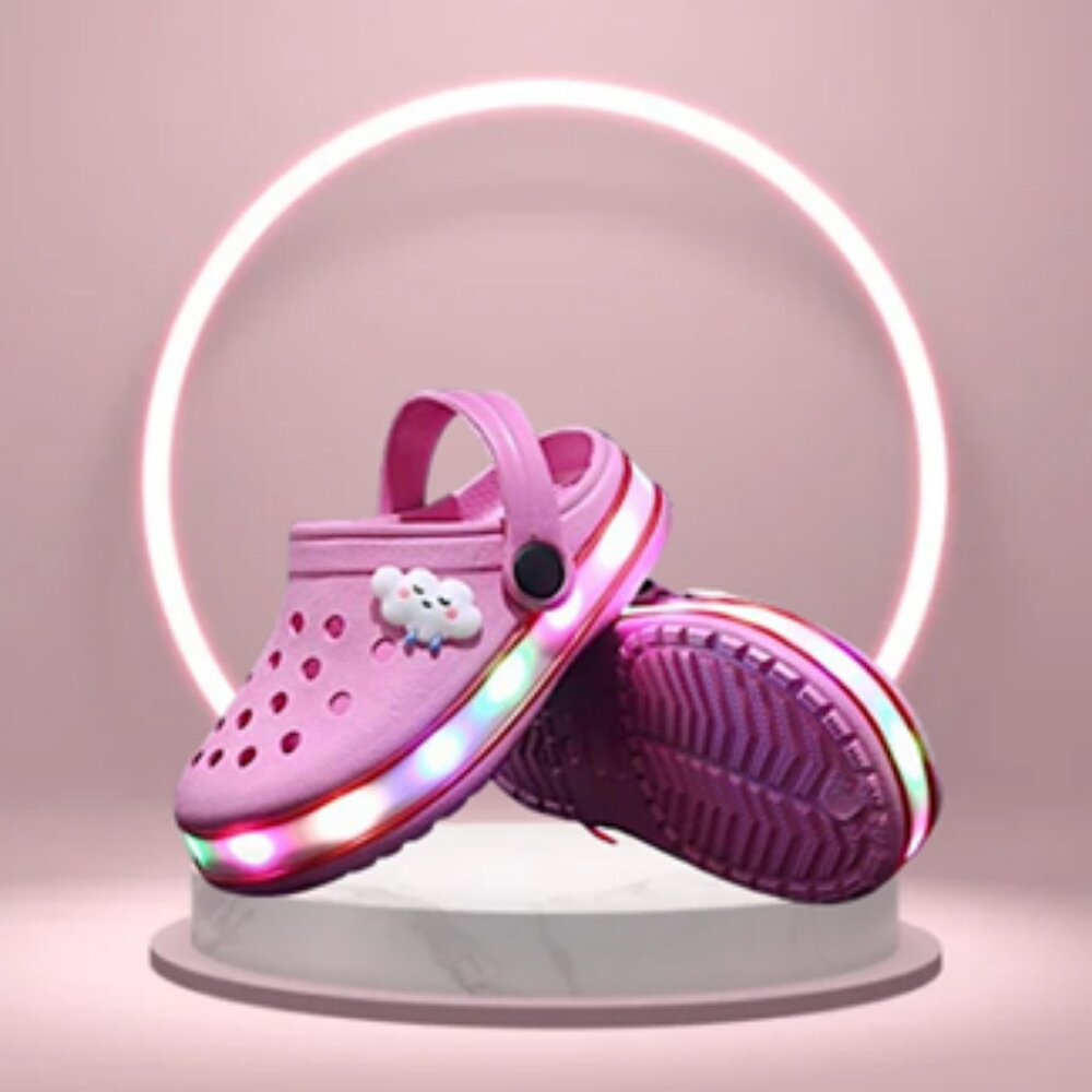 Girls Slip On, Light Up Clogs-Size 1-2